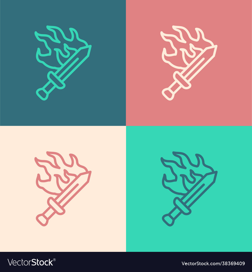 Pop art line sword for game icon isolated on color vector image Pop art line sword for game icon isolated on color