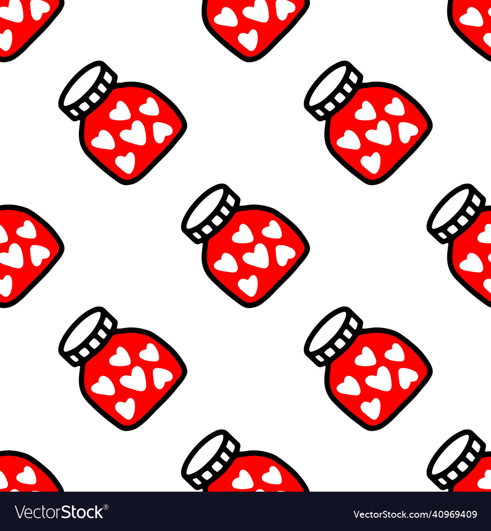 Seamless pattern of jars with heartpattern
