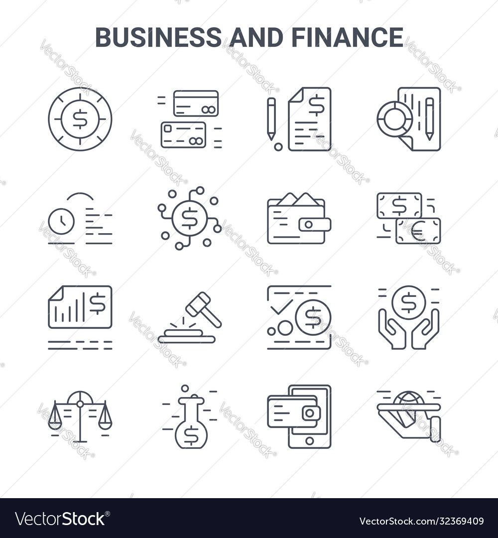 Set 16 business and finance concept line icons Vector Image Set 16 business and finance concept line icons