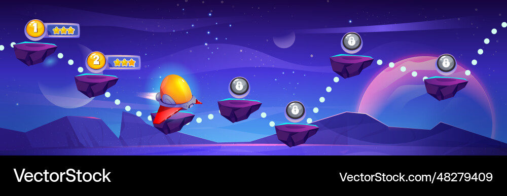 Space game progress map on night sky background Vector Image