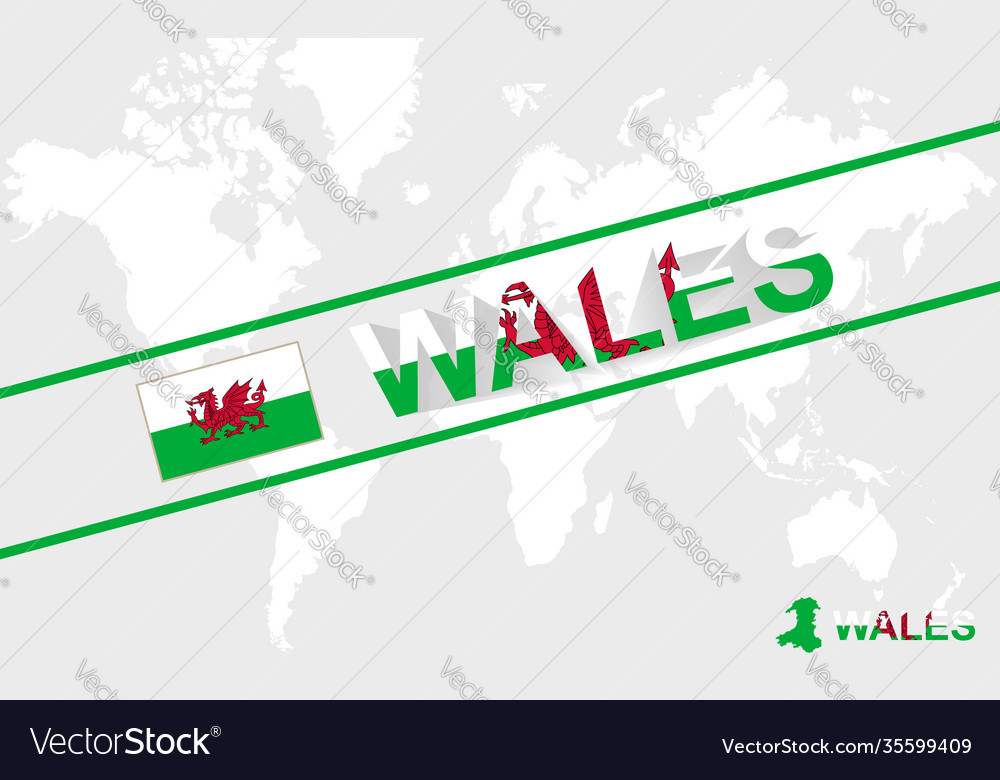 Wales map flag and text
