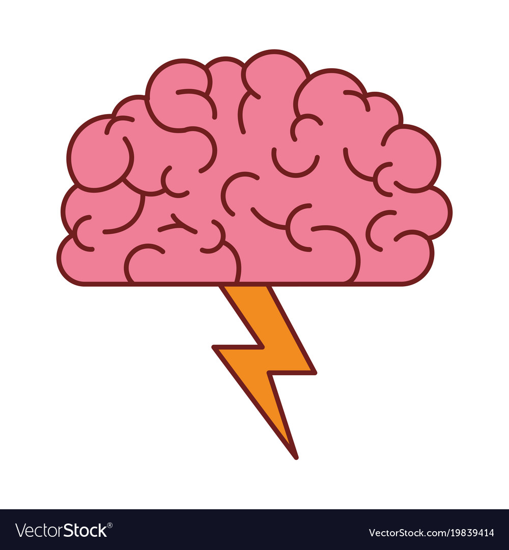 Brain in side view with lightning in colorful Vector Image