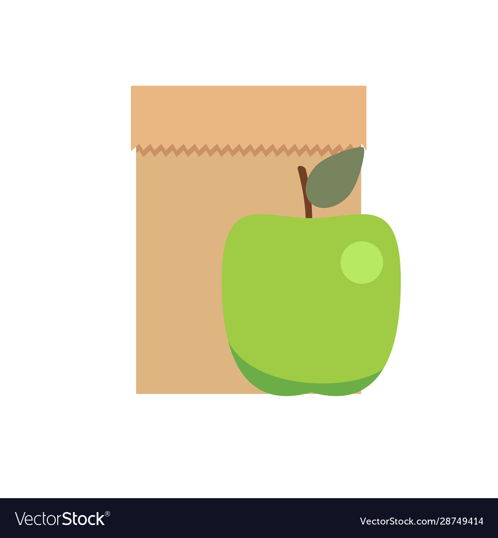 Brown craft paper bag and green apple template