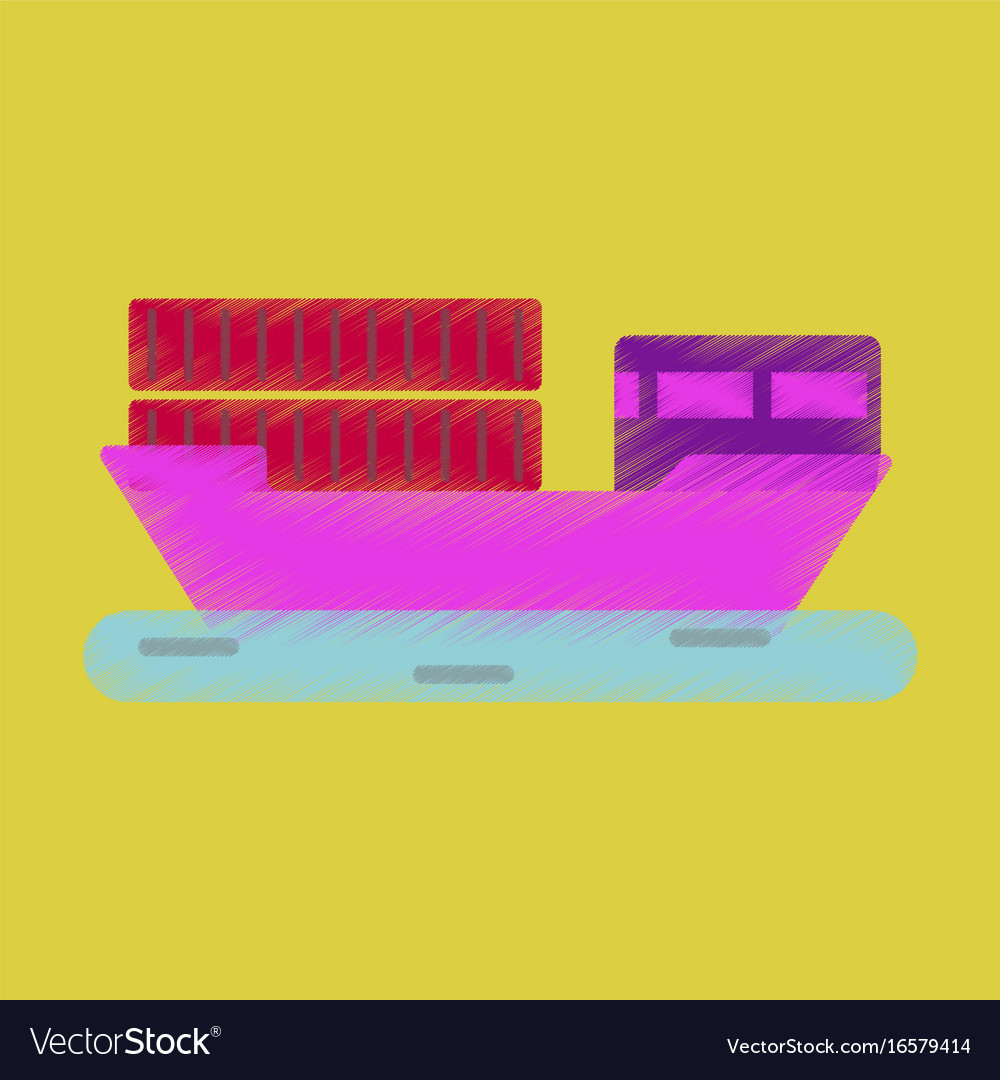 Flat icon in shading style ship with containers