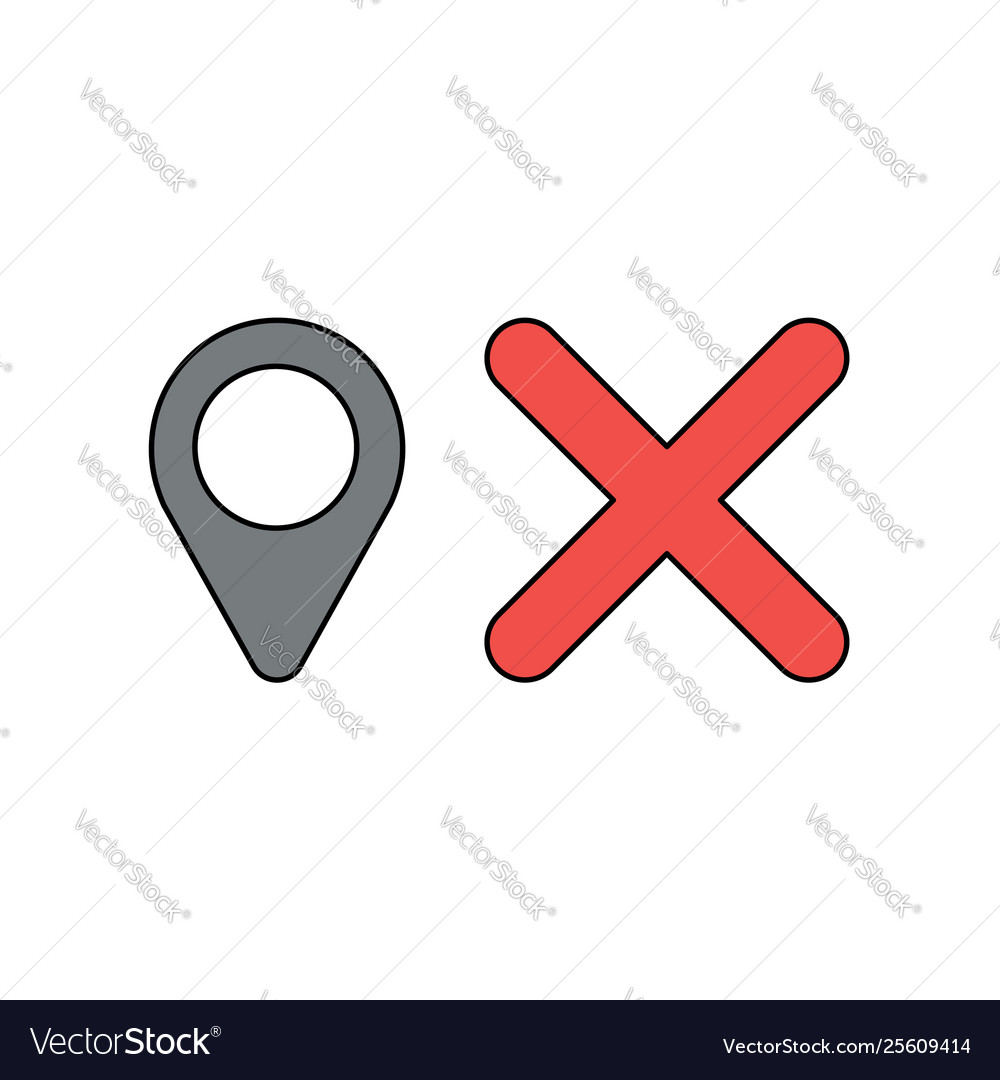 Icon concept map pointer and x mark vector image Icon concept map pointer and x mark