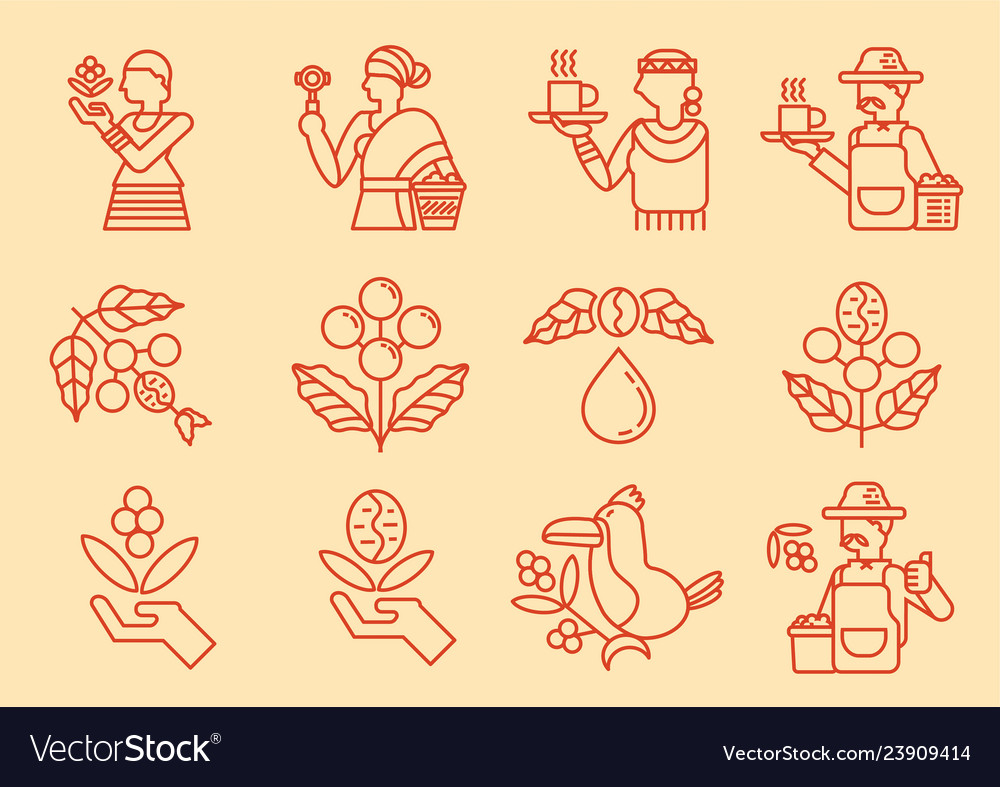 Local coffee farmer line icon with tree