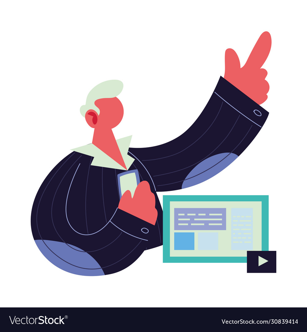 Mann arbeitet an Datenrechner vector image Mann arbeitet an Datenrechner
