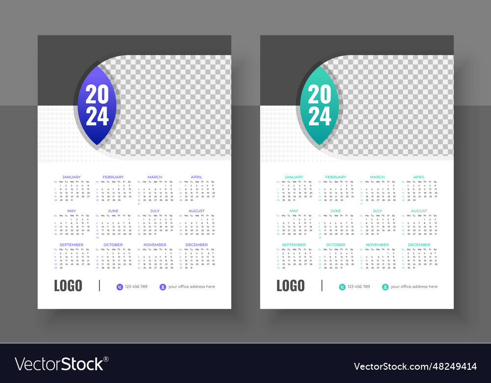 Modern wall calendar design 2024 print ready one Vector Image