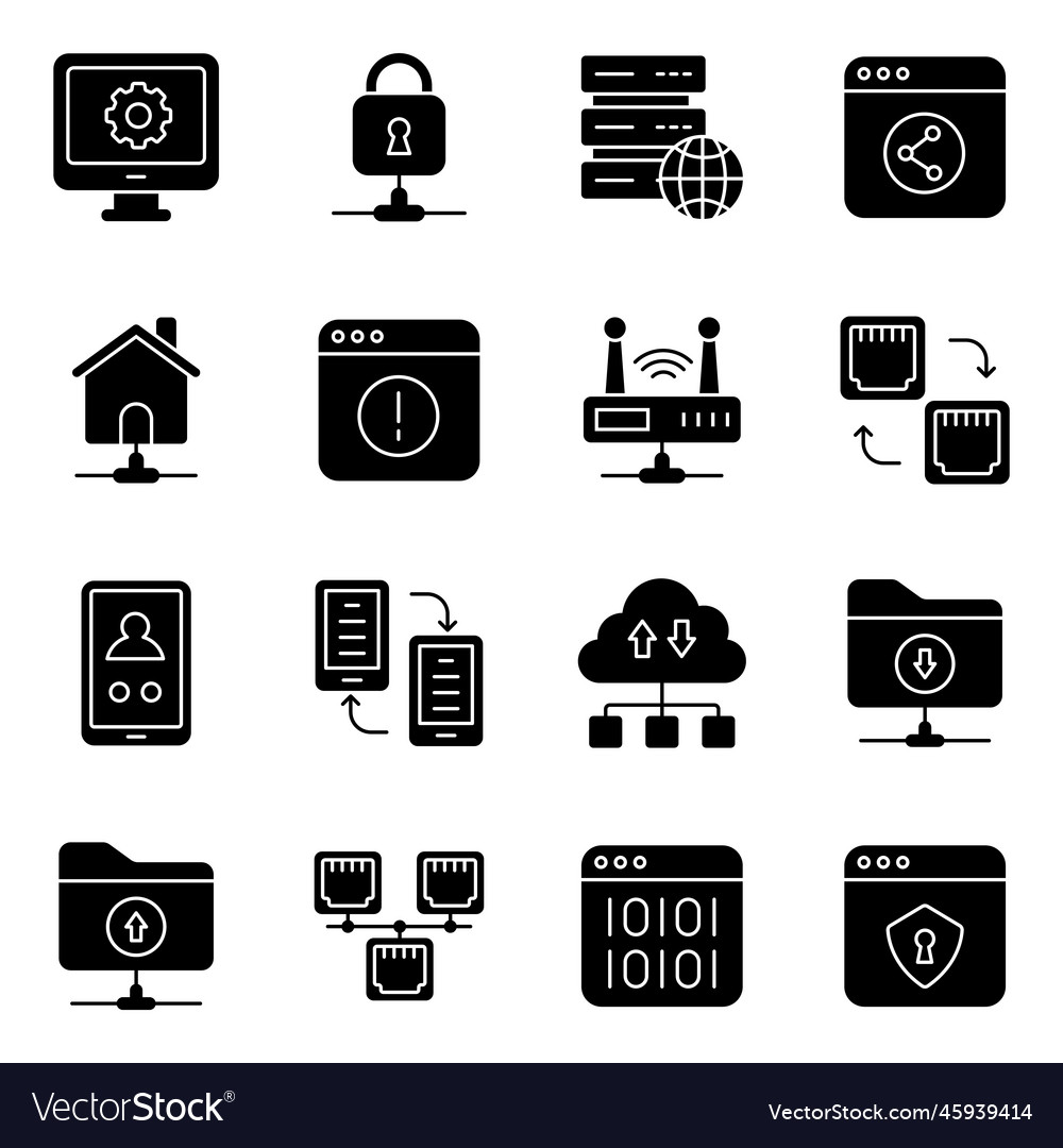 Pack of server and security solid icons