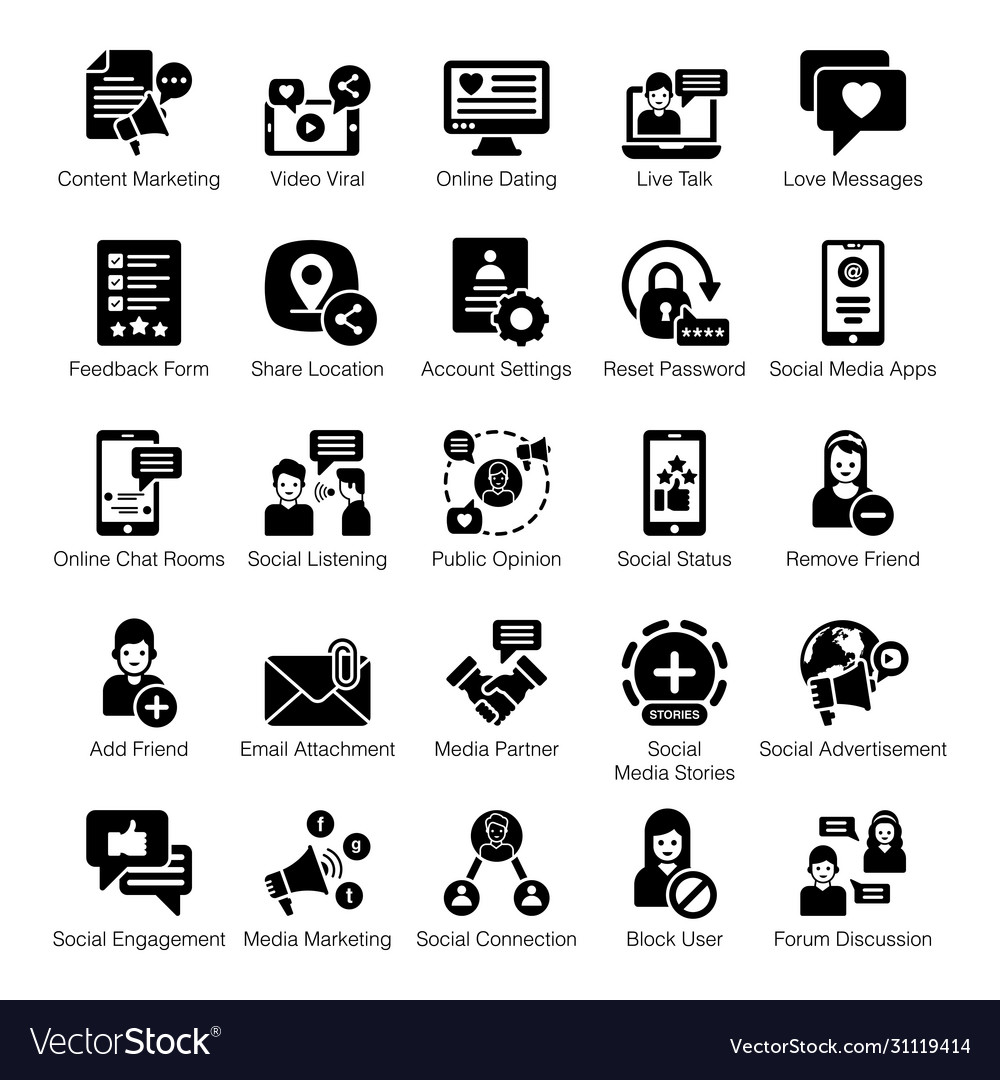 Social media glyph icons pack