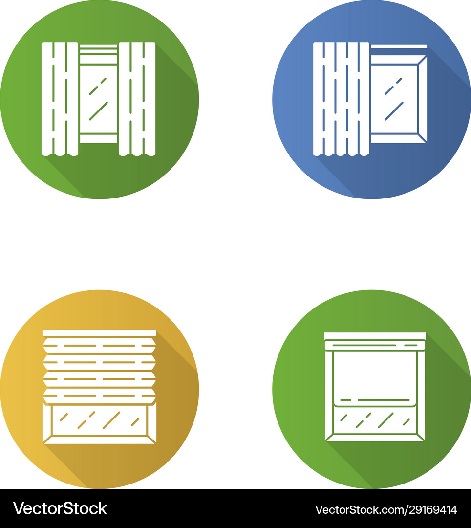 Window coverings and curtains flat design long Vector Image
