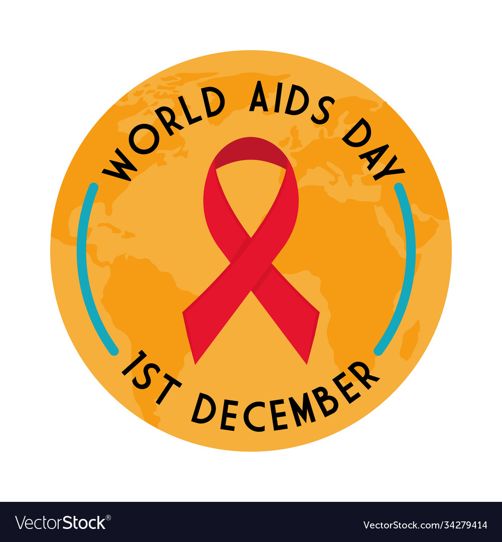 World aids day with ribbon on planet design