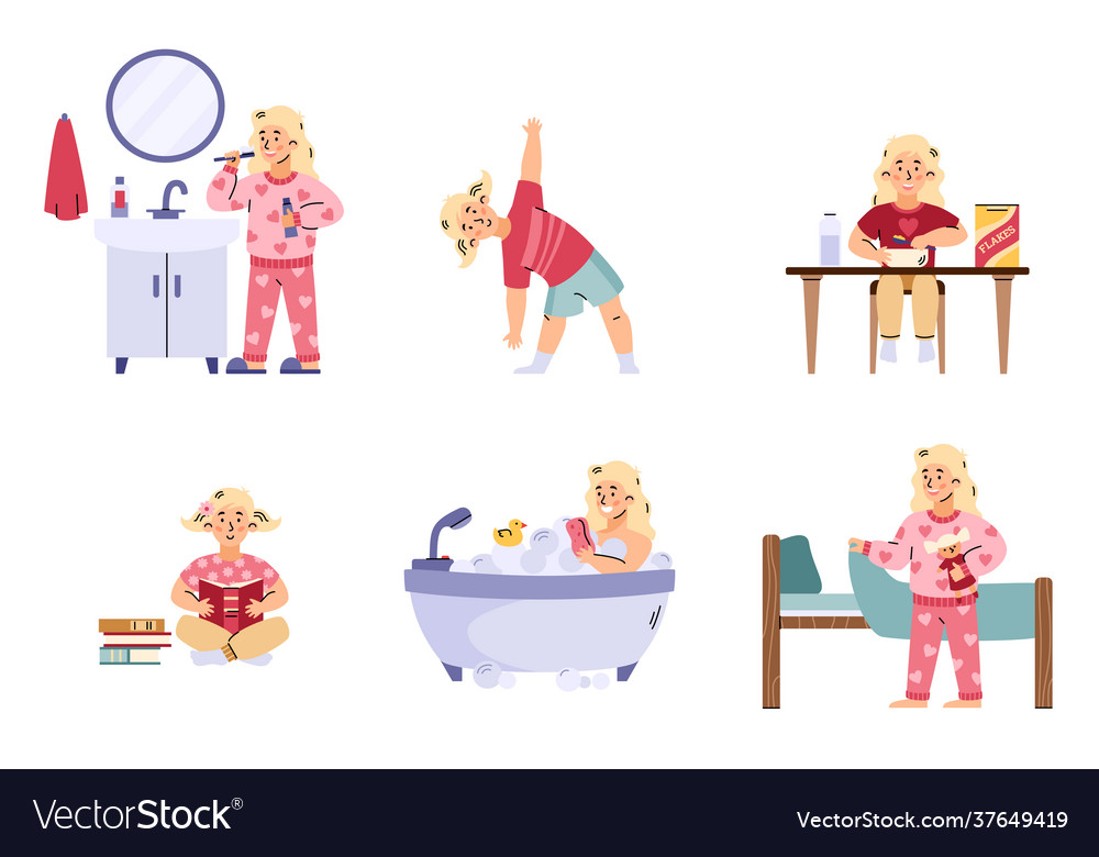 A Set Childhood Daily Morning Activities Vector Image