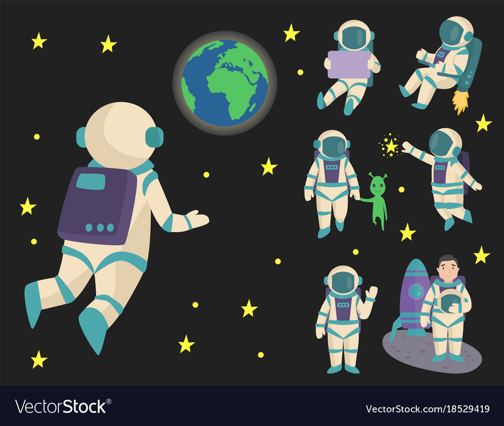 Astronauts in space working character