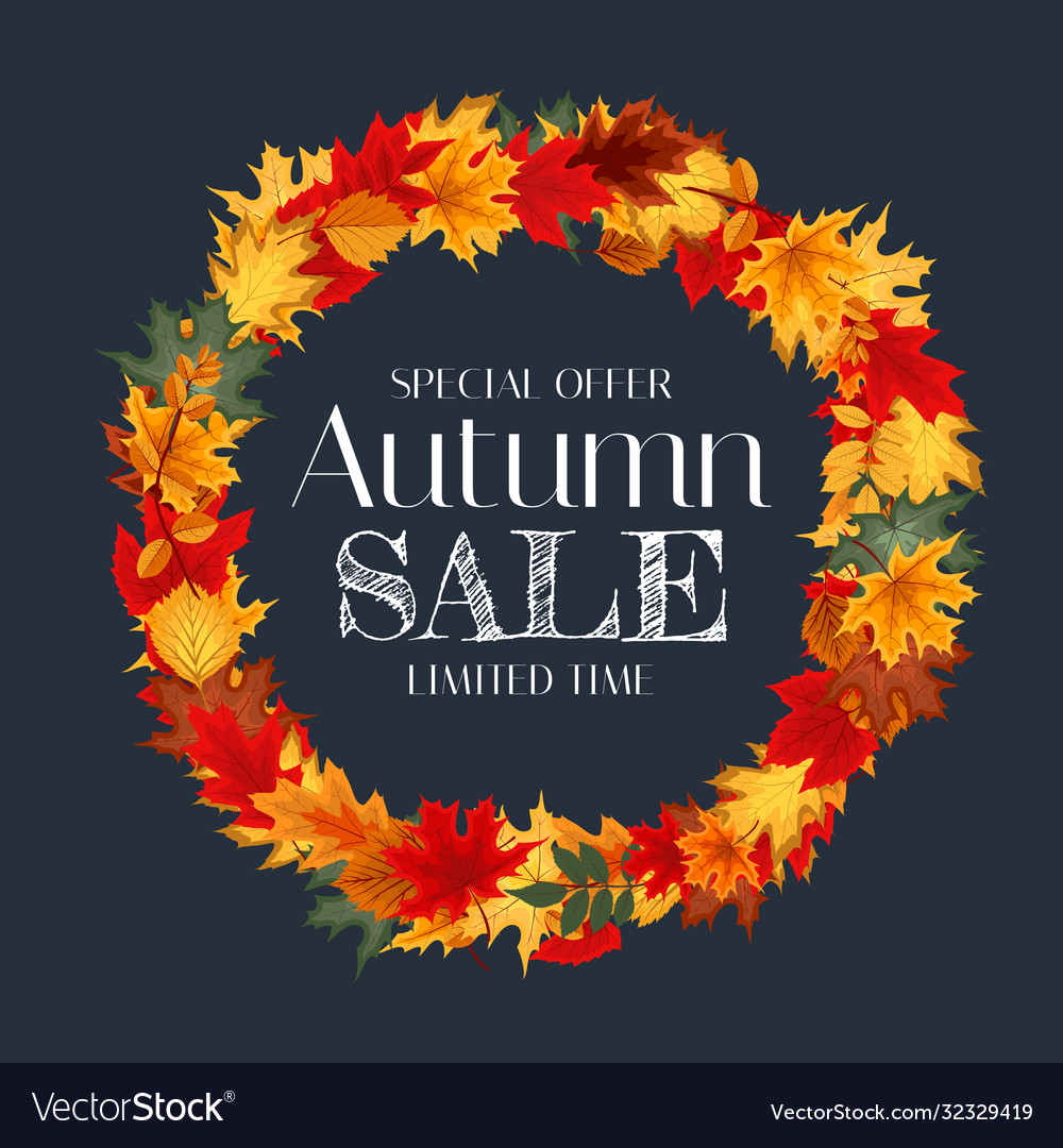 Autumn sale background template with leaves vector image Autumn sale background template with leaves