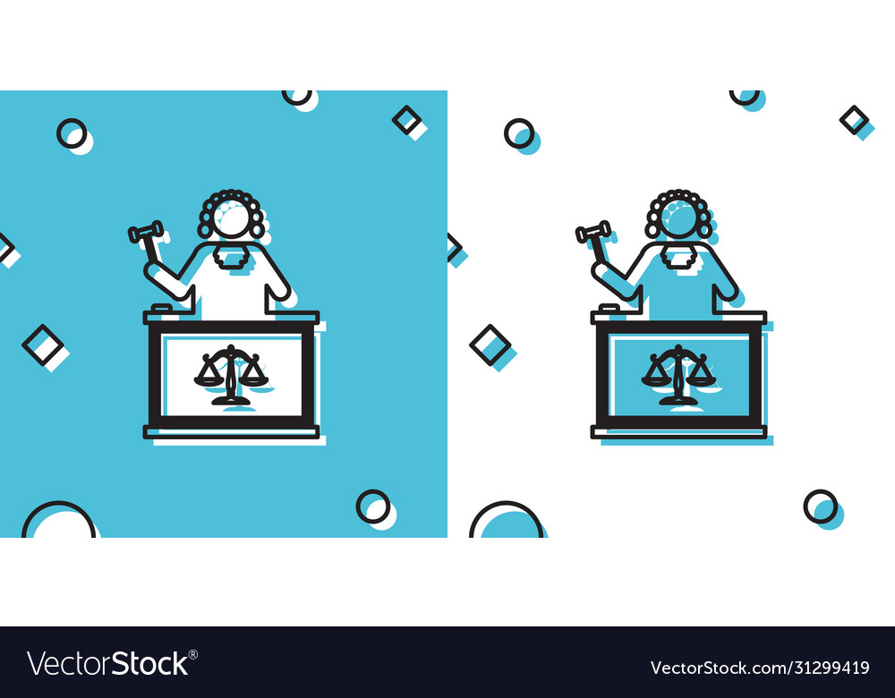 Black judge with gavel on table icon isolated