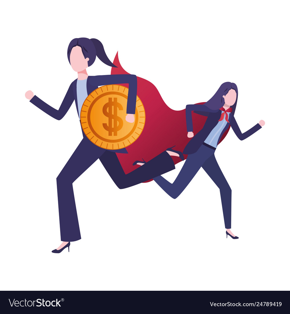 Businesswomen with hero coat and currency