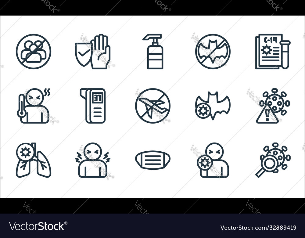 Flat covid line icons linear set quality vector image Flat covid line icons linear set quality