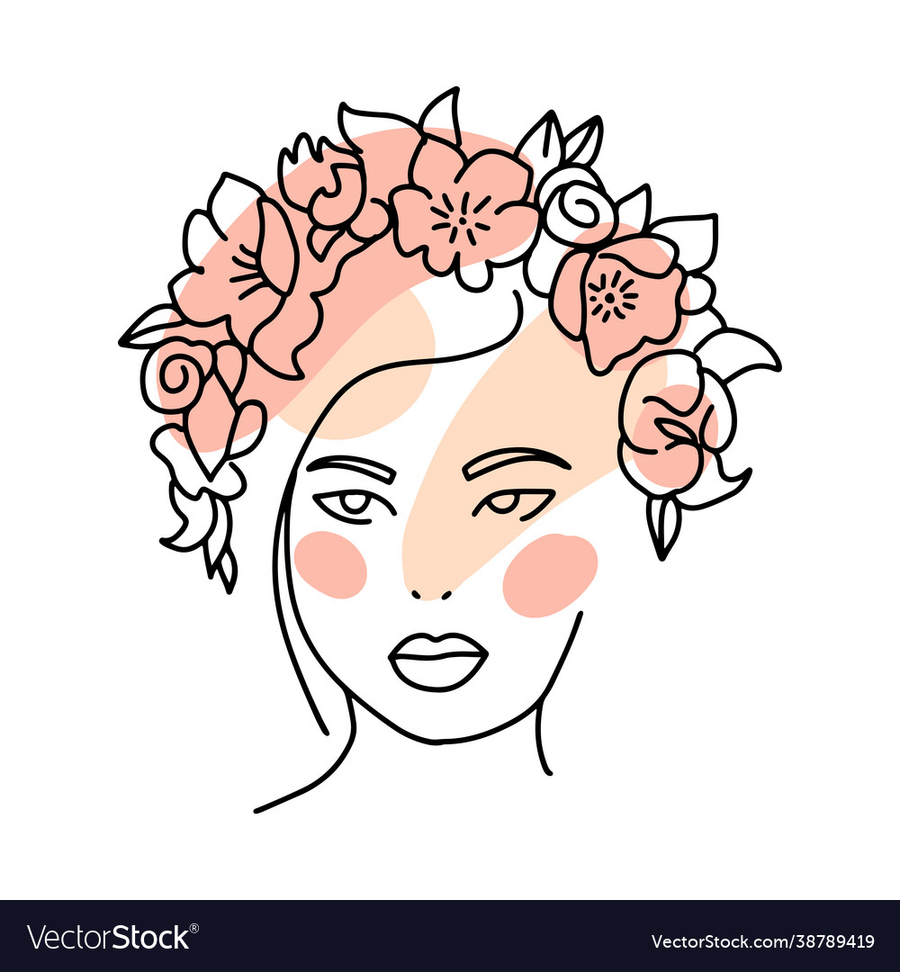 Linear female head with a wreath flowers Vector Image