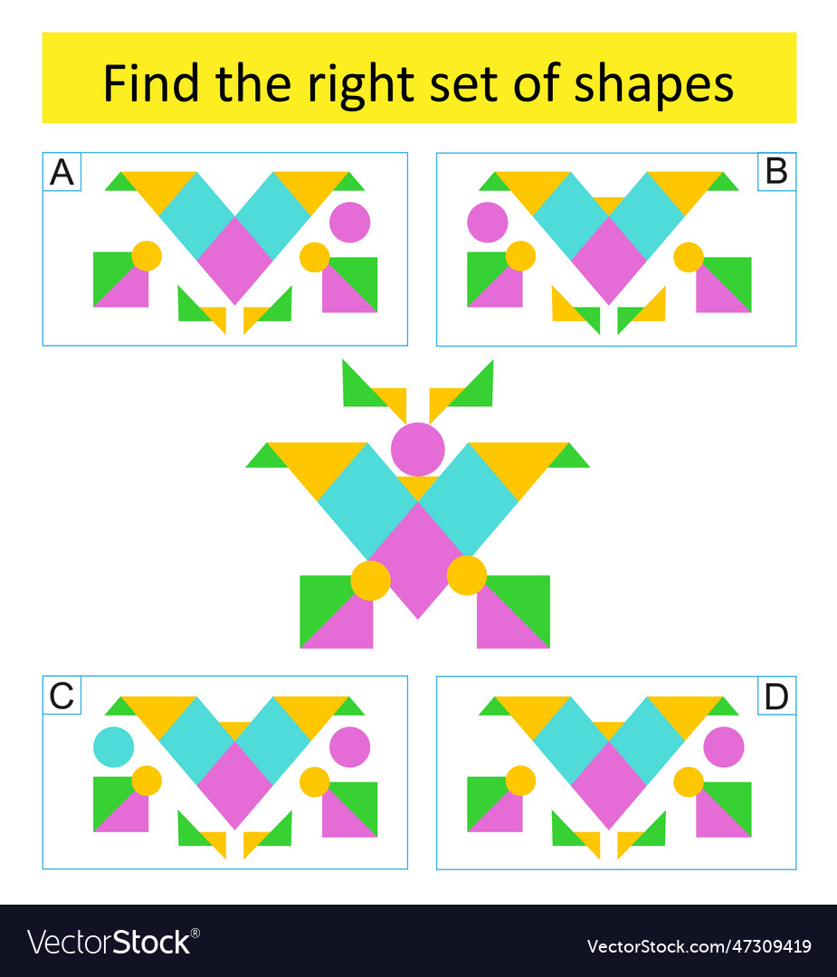 Logic puzzle for children find the correct set Vector Image