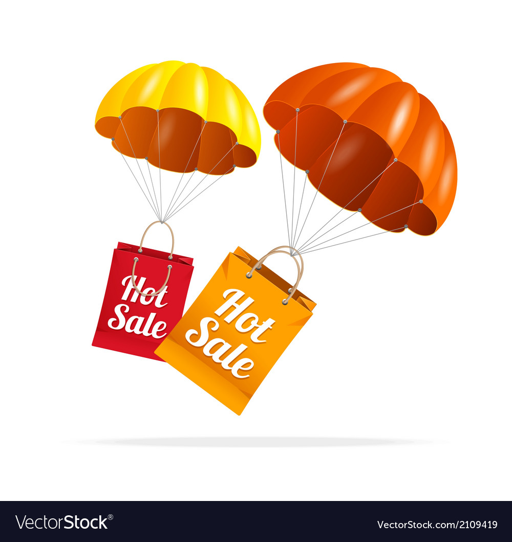 Sale labels with parachute Royalty Free Vector Image