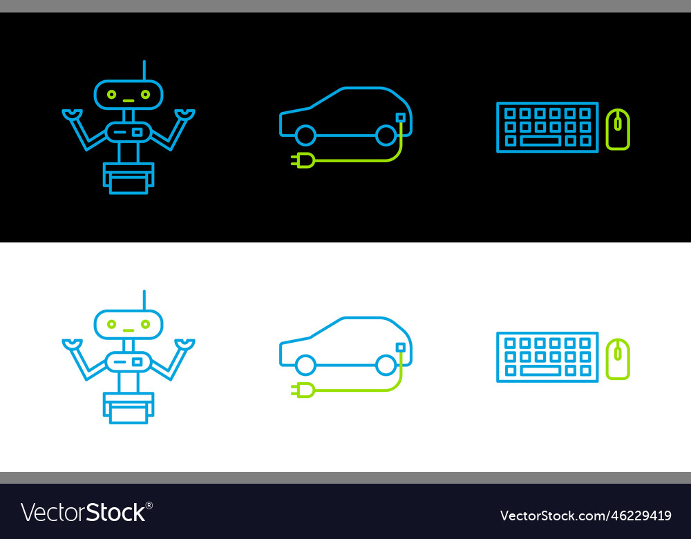 Set line keyboard and mouse robot electric vector image Set line keyboard and mouse robot electric