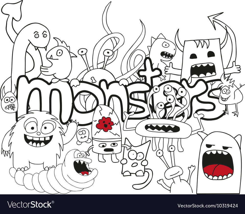 Abstract pattern with doodle monsters