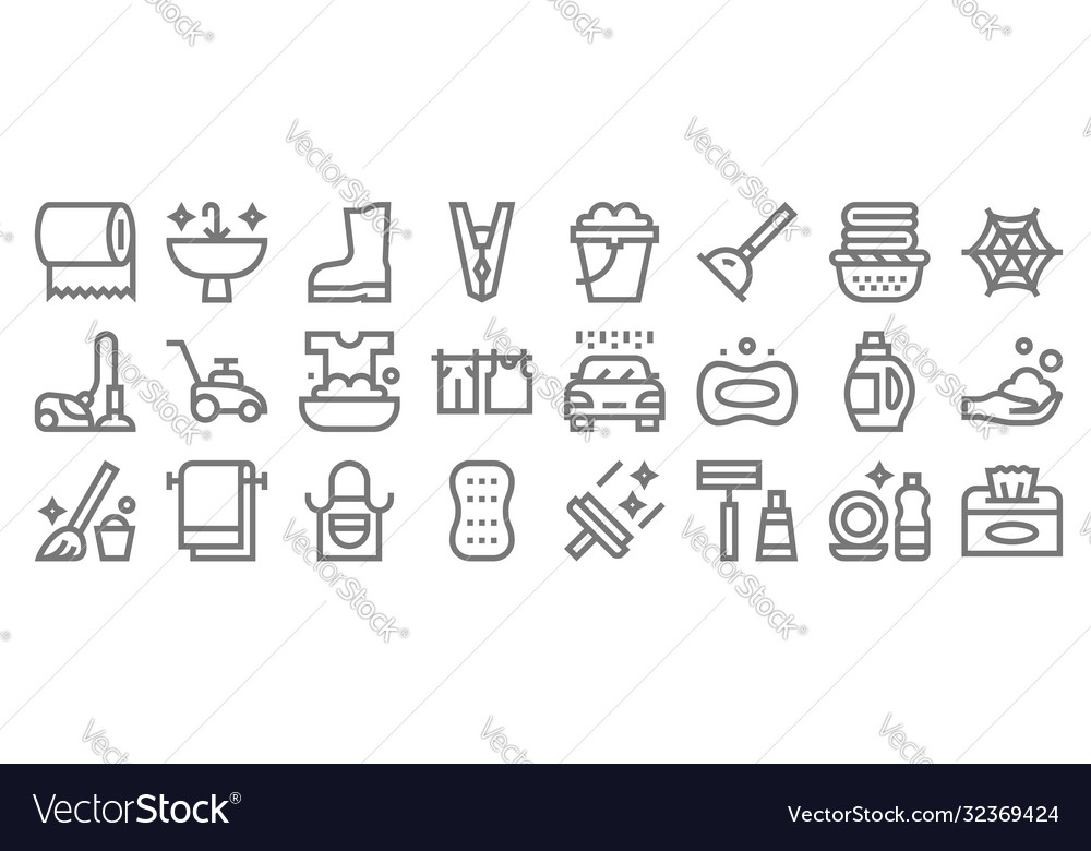 Cleaning line icons linear set quality vector image Cleaning line icons linear set quality