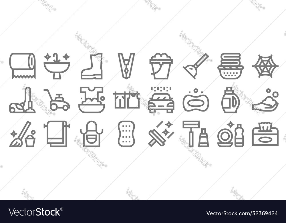 Cleaning line icons linear set quality