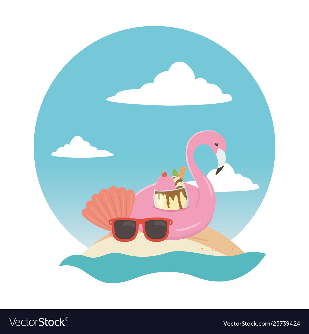 Flamingo float and summer icon set design