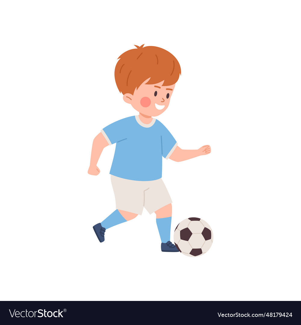 Little boy playing soccer kicking ball flat Vector Image