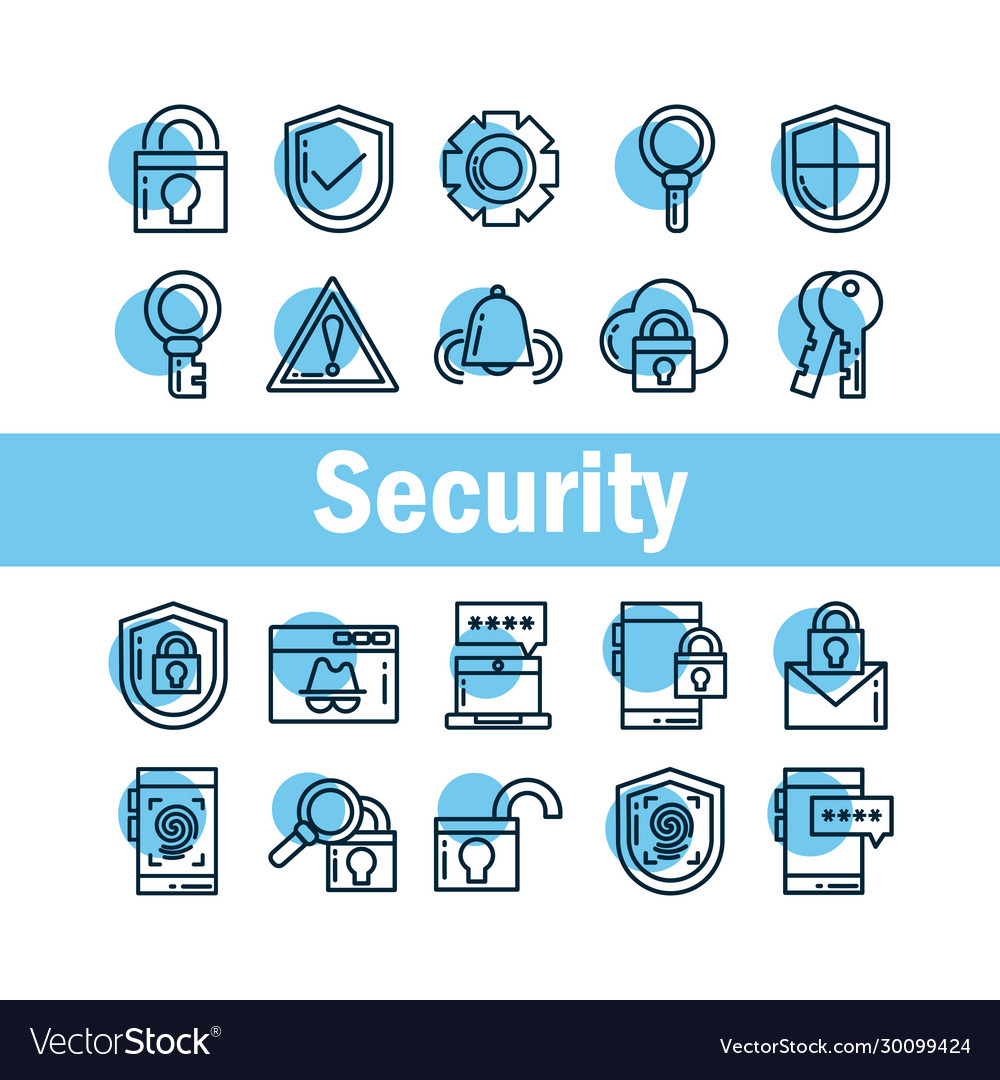 Set icons security line style icon