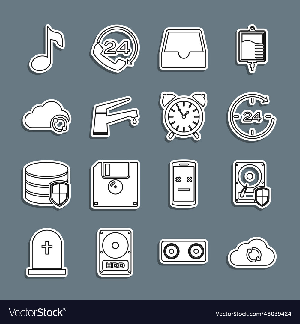 Set line cloud sync refresh hard disk drive hdd vector image Set line cloud sync refresh hard disk drive hdd