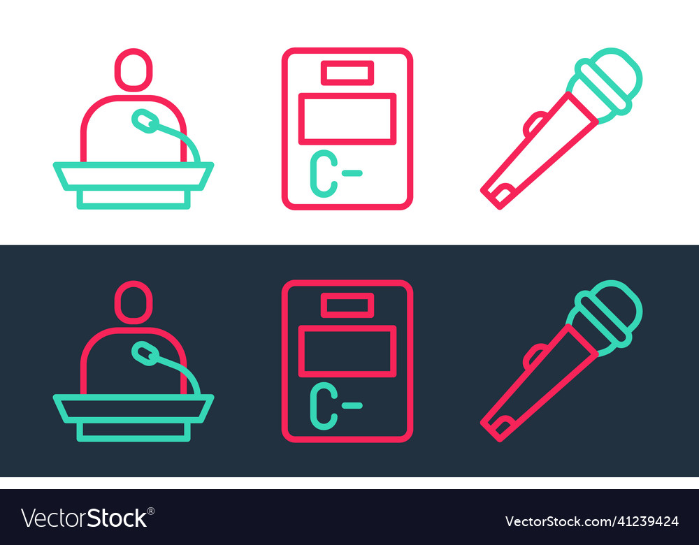 Set line microphone gives lecture and exam paper Vector Image Set line microphone gives lecture and exam paper