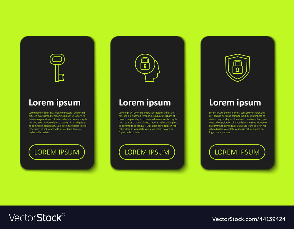Set line old key lock and shield security vector image Set line old key lock and shield security