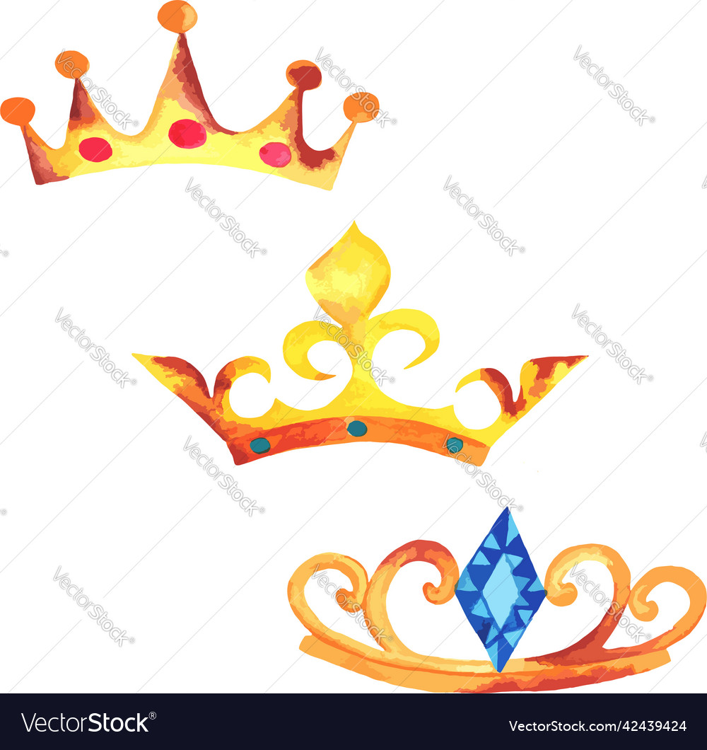 Set of gold crown with rust watercolor monarchy