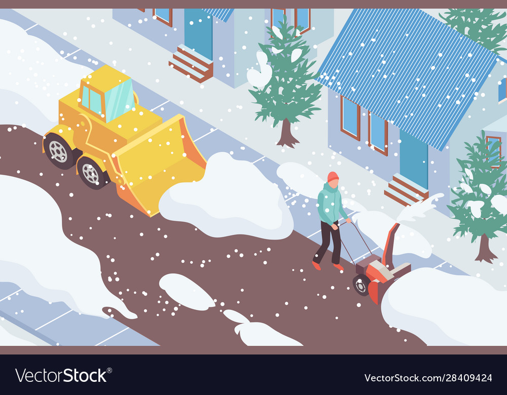 Snow removal isometric Royalty Free Vector Image