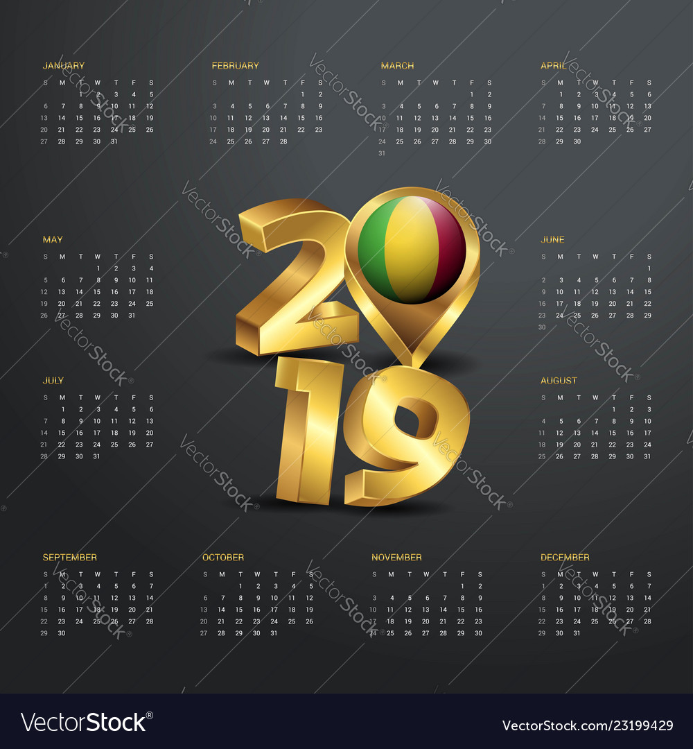 2019 calendar template golden typography