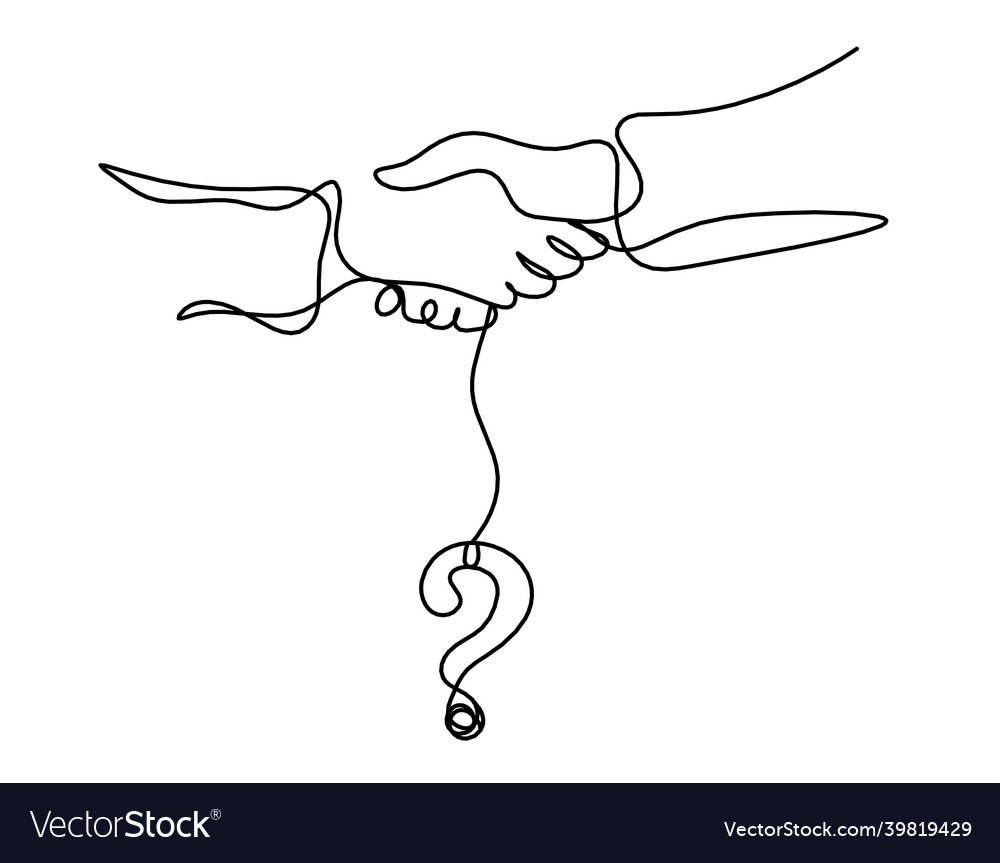 Abstract handshake and question mark as line Vector Image Abstract handshake and question mark as line