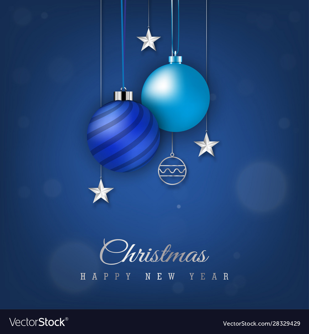 Blue christmas banner with hanging ball Royalty Free Vector