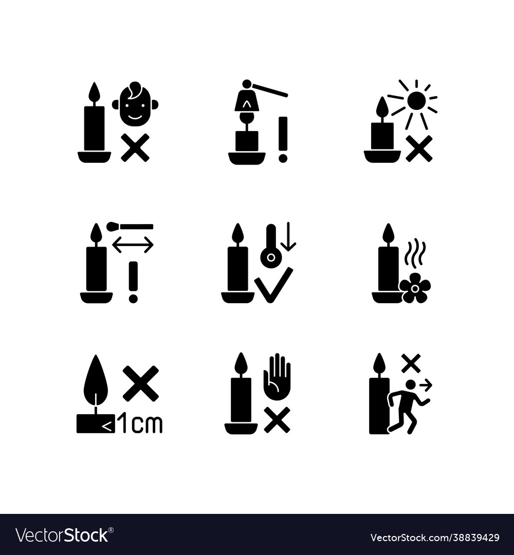 Candle safety precautions black glyph manual Vector Image