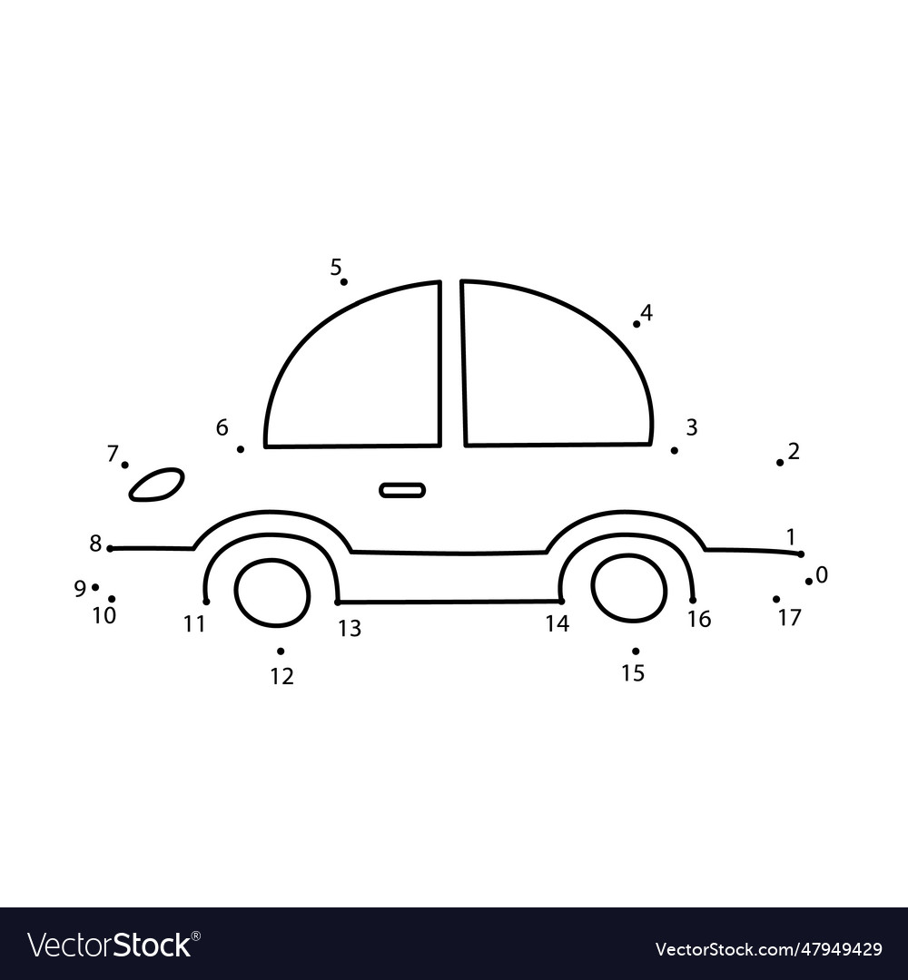 Connect the dots game car printable worksheet Vector Image