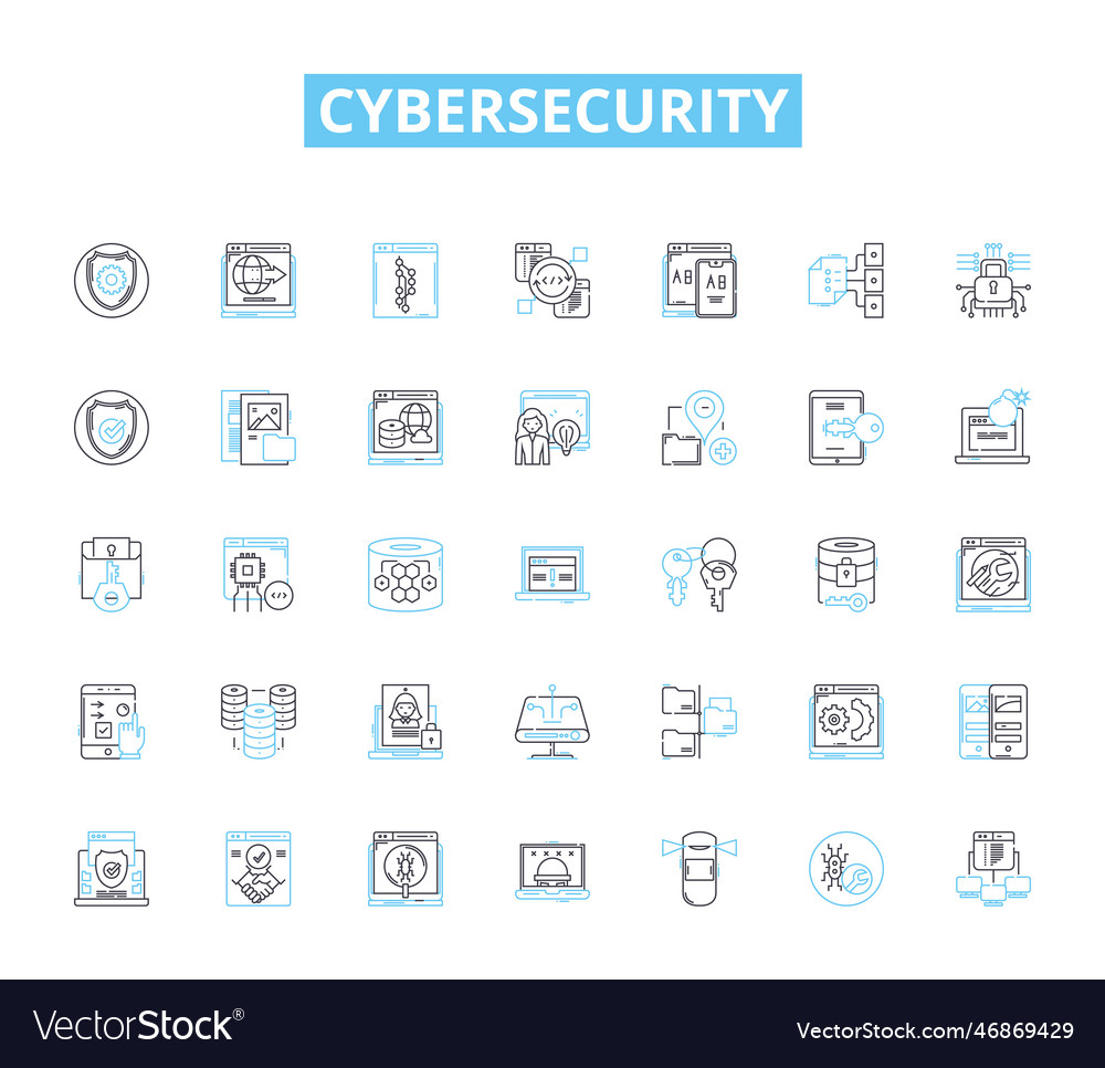 Cybersecurity linear icons set encryption vector image Cybersecurity linear icons set encryption
