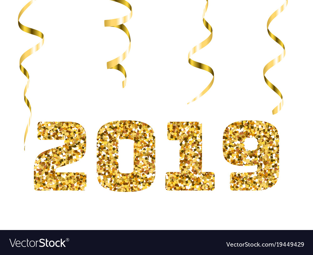 Happy new 2019 year gold glitter particles