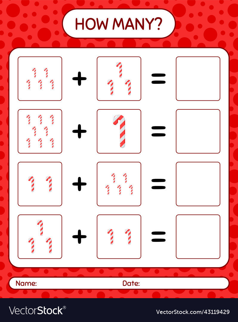 How many counting game with candy cane worksheet Vector Image How many counting game with candy cane worksheet