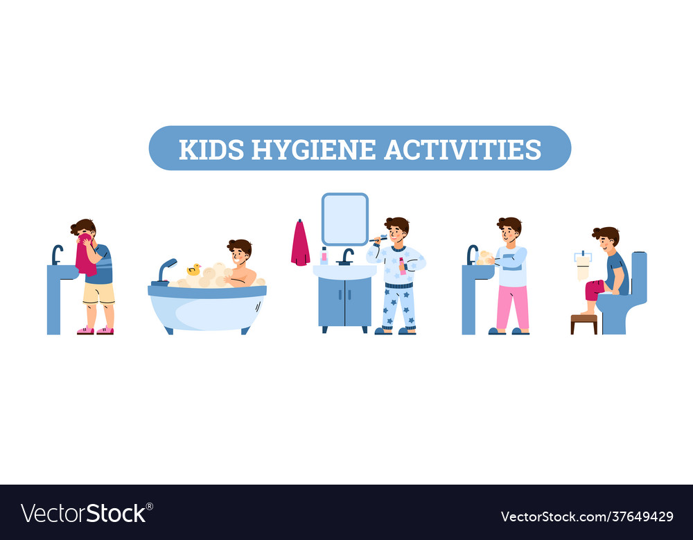 Kids hygiene activity infographic set cartoon