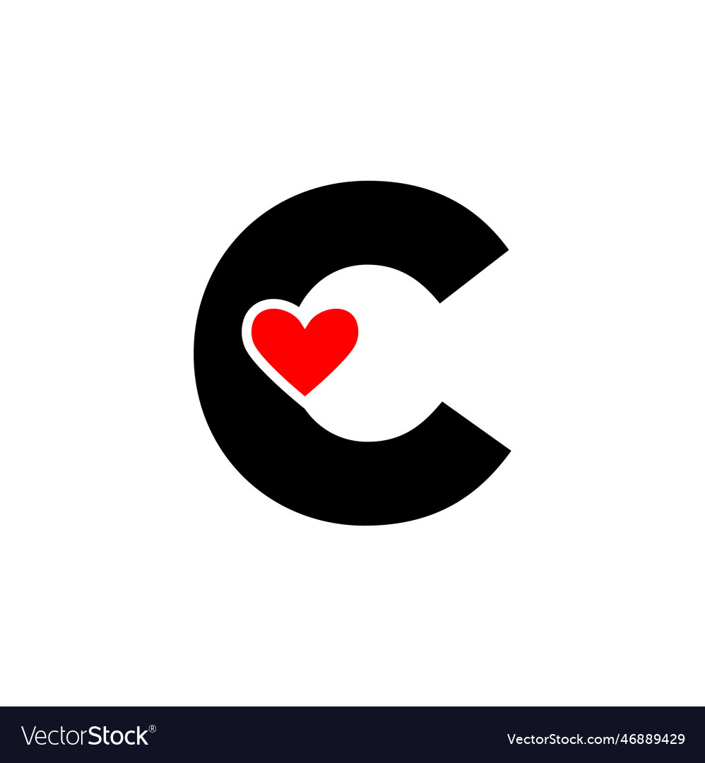 Letter c with red heart monogram c heart icon Vector Image