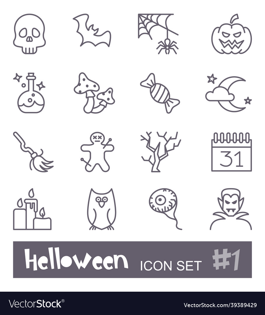 Linear icons with traditional halloween symbols