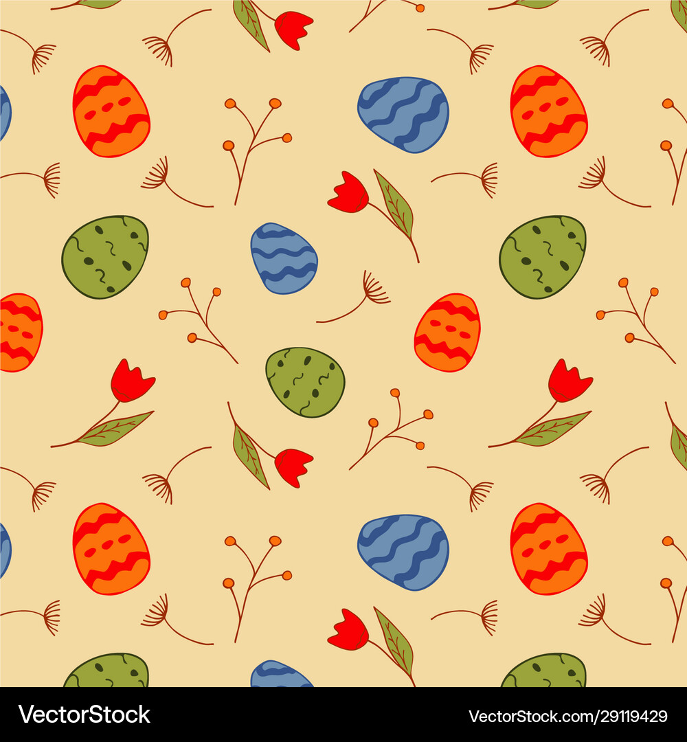 Seamless pattern with easter eggs and twigs Vector Image
