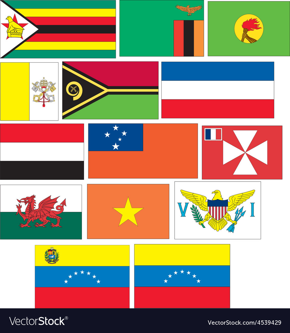 Set 14 Flags Countries Started With V W Y Z Vector Image